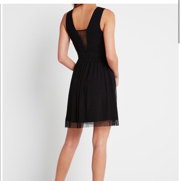 BCBGeneration Mini Dress Chiffon Skirt Lace Insert Front V Sleeveless Black - Picture 9 of 11